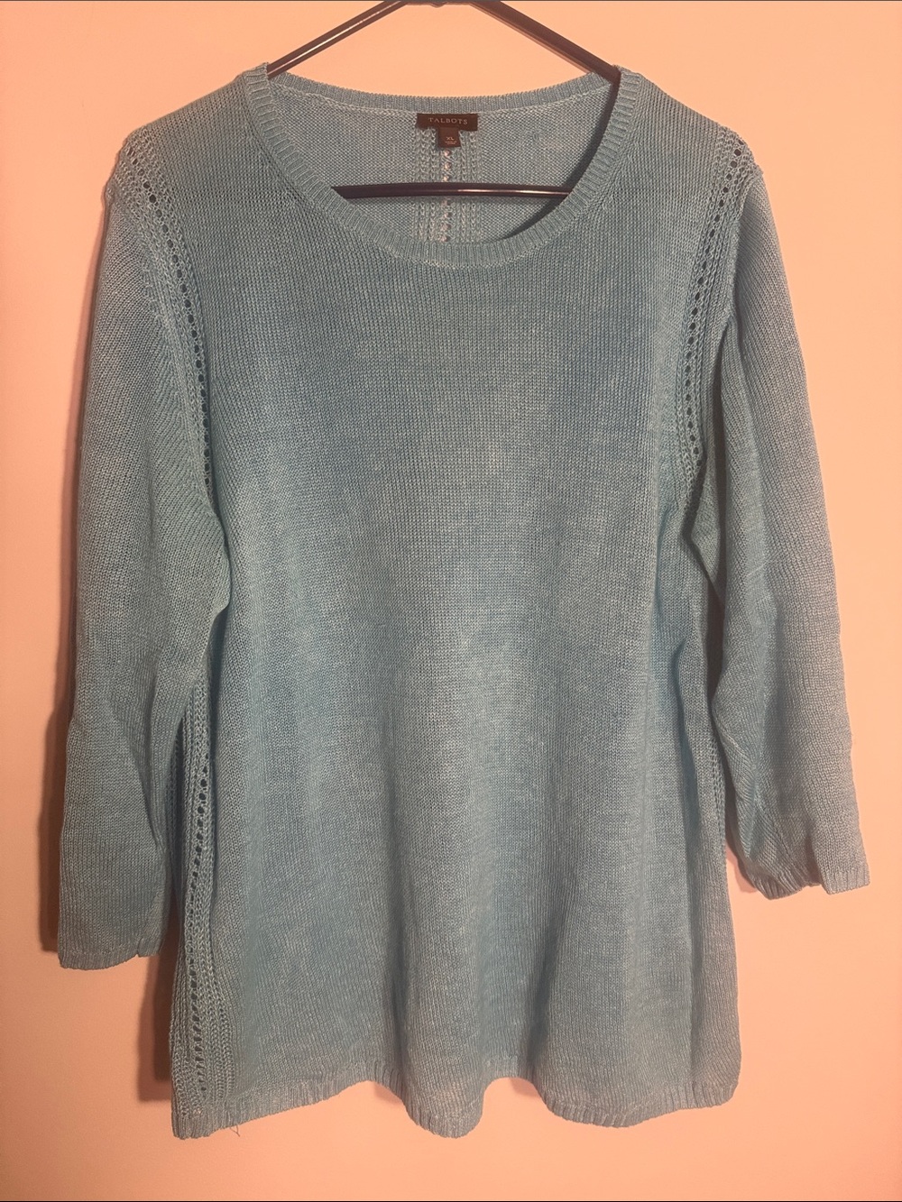 Talbots Teal Blue Openwork Crewneck Sweater